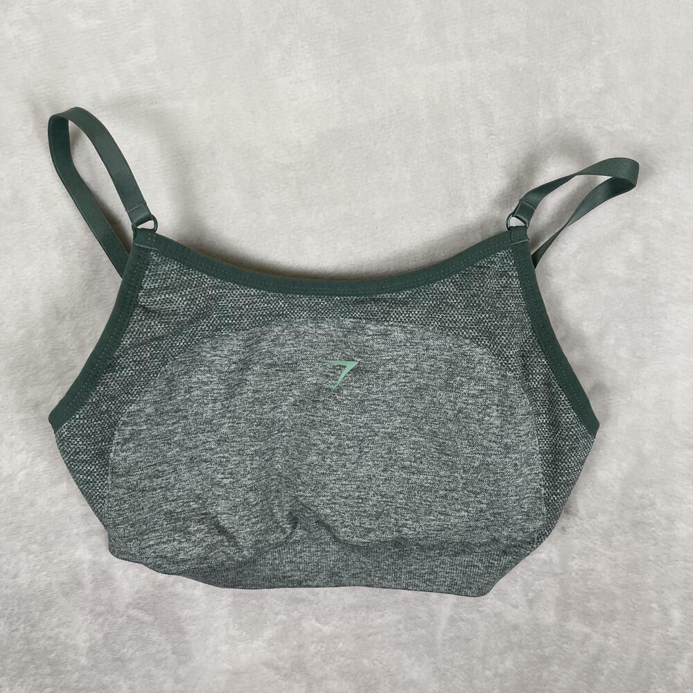 Gymshark Sports Bra Womens Medium Green Seamless Adjustable Strap Logo Athletic